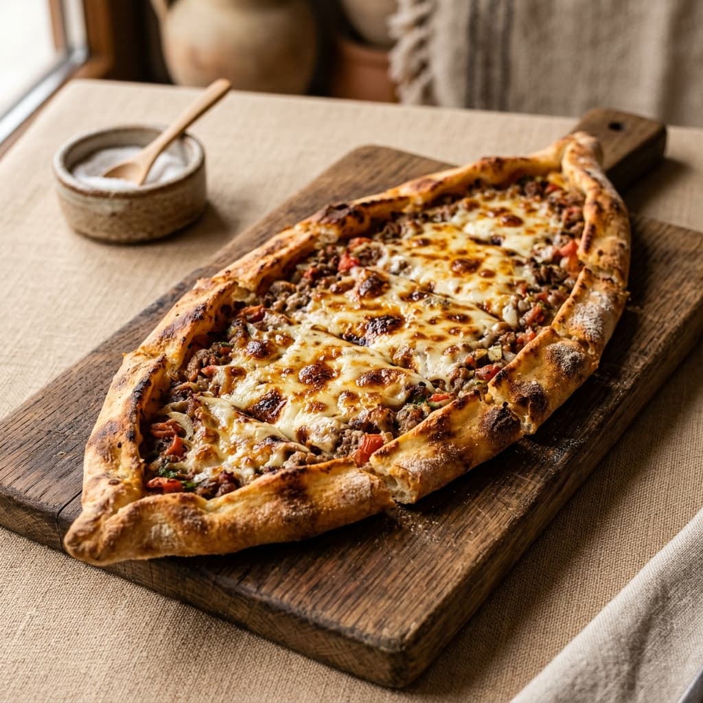 Kıymalı kaşarlı pide