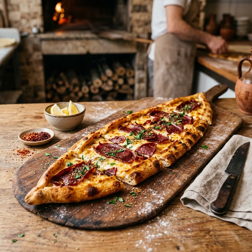 Pastırmalı kaşarlı pide